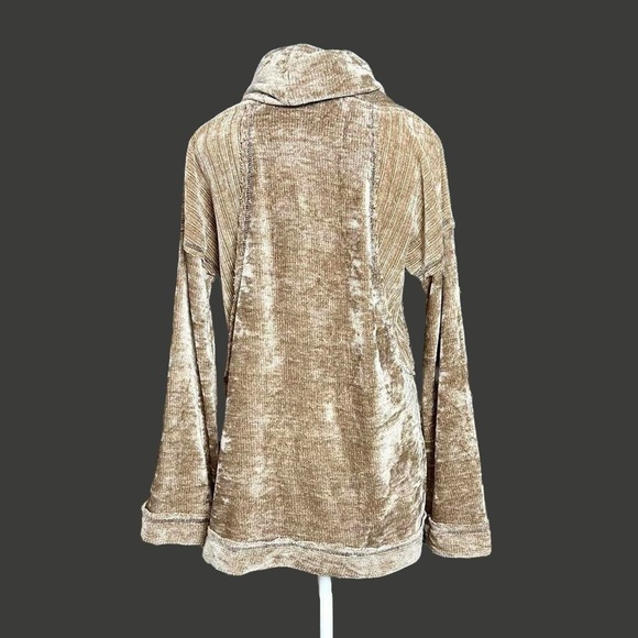 Mystree patchwork textured knit cowl neck bell sleeve soft chenille sweater S - Picture 4 of 10